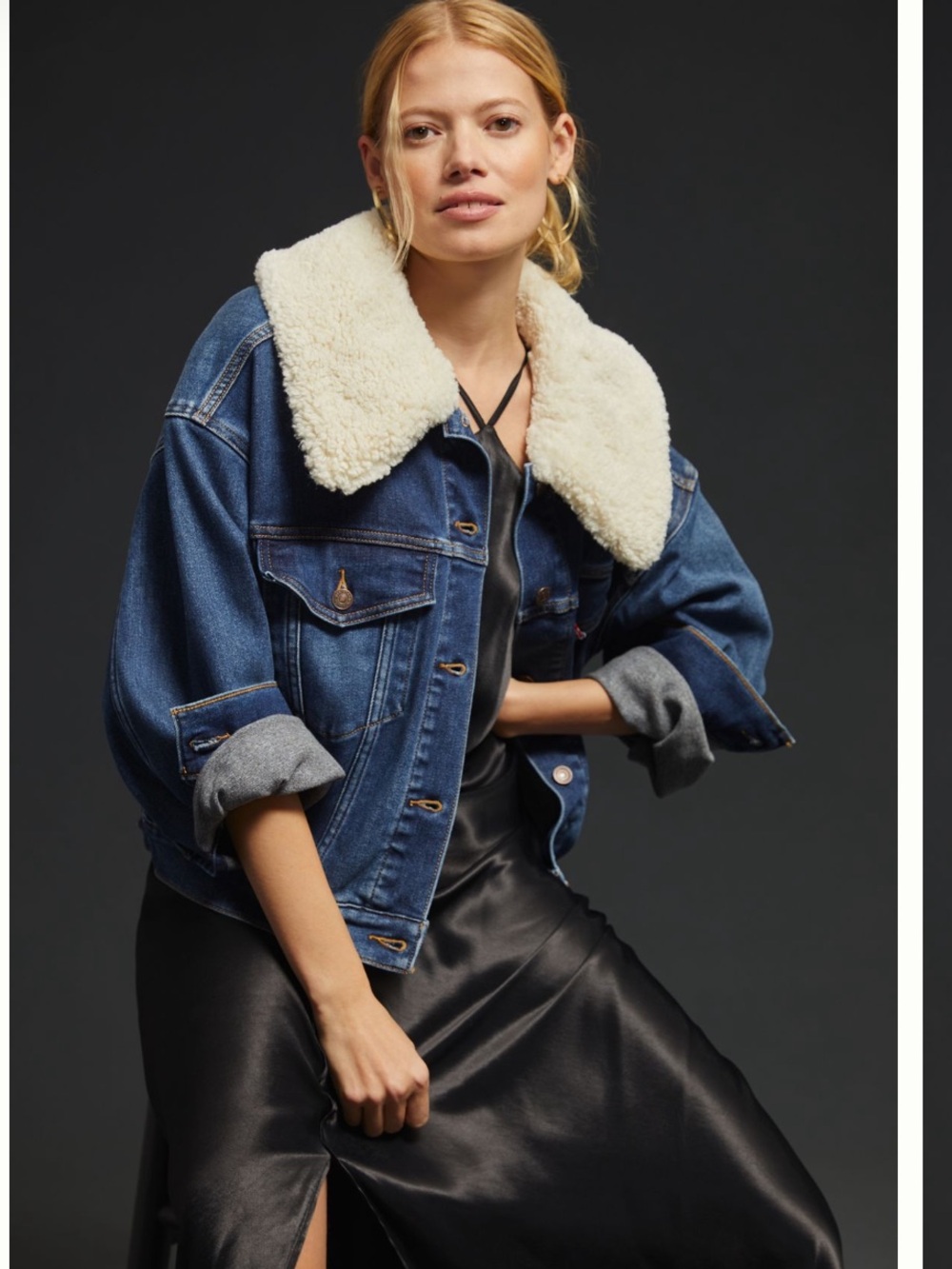 Levi Warm Baby Bubble Removable Sherpa Collar Dark Denim Jacket - Women